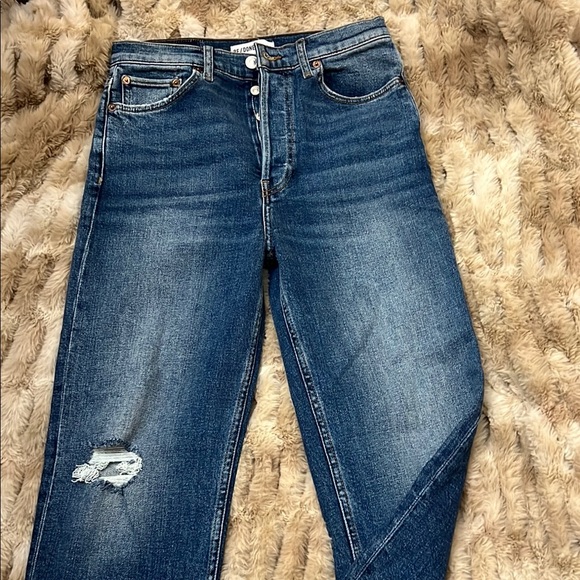 Redone Jeans Stovepipe Straight Leg Distressed Jeans Medium Wash 28 - Picture 5 of 11